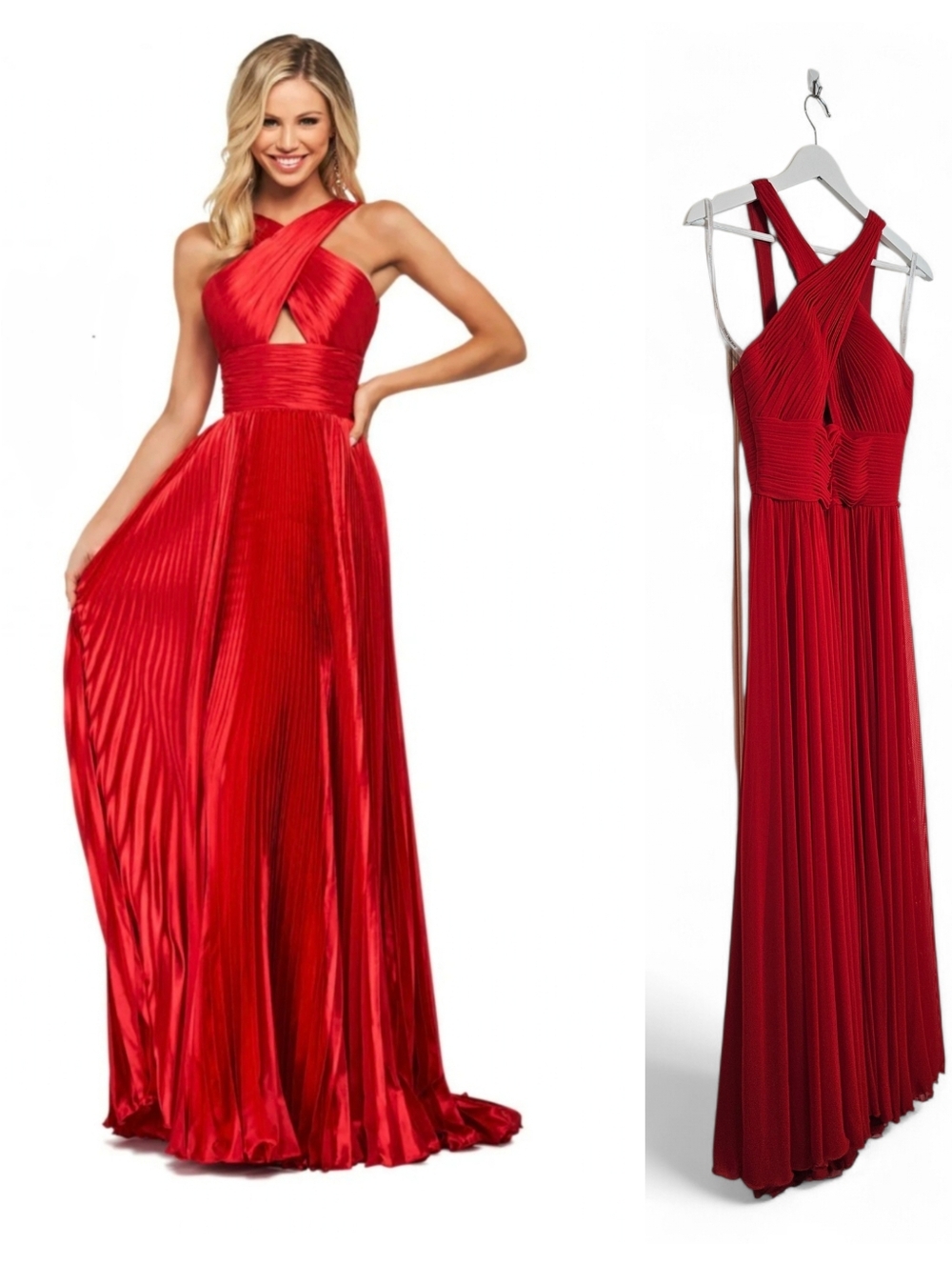 Sherri Hill Gown Size 2 Pleated Halter Keyhole A-Line Prom Formal Maxi Dress Red